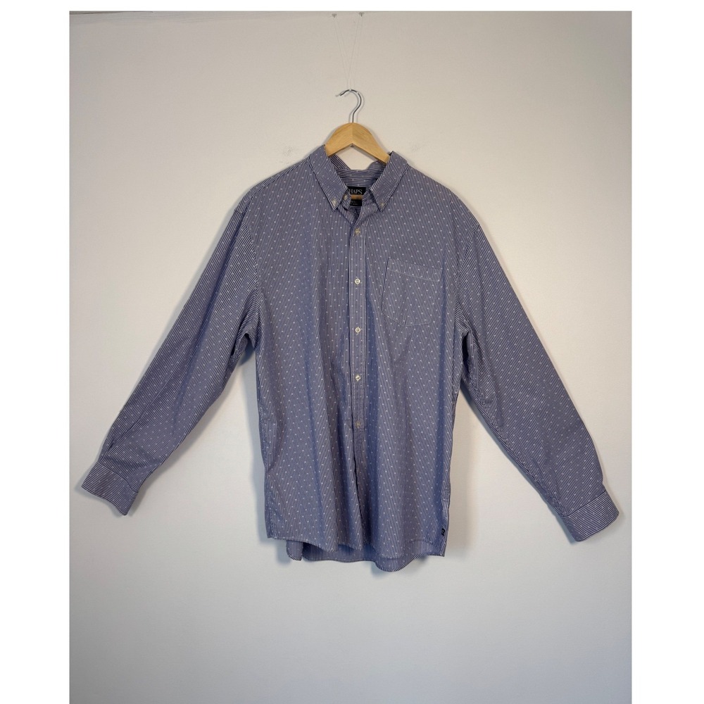 Preppy Chaps Mens XXL Button Down‎ Shirt Blue White Striped Stretch Easy Care